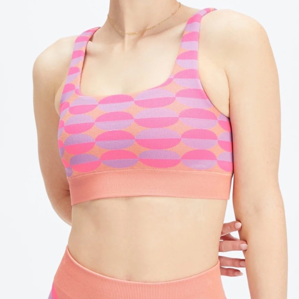 Fabletics Pink Rave Geo Multi Dottie Geo Seamless Bra